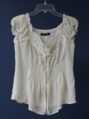 White Ruffled Tie-Front Blouse by What's Hot